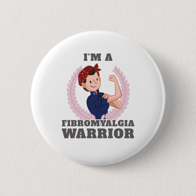 Badge Rond 5 Cm Je suis un guerrier Fibromyalgia FM cadeau de sens (Devant)