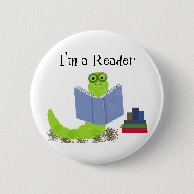 Badge Rond 5 Cm Je suis un lecteur, Bookworm (Devant)