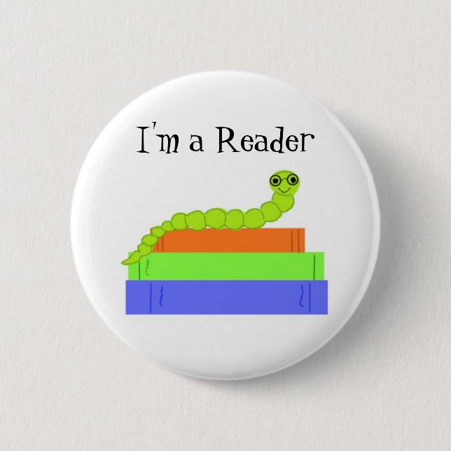 Badge Rond 5 Cm Je suis un lecteur, Bookworm (Devant)