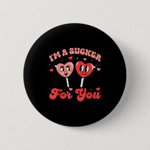 Badge Rond 5 Cm Je suis un Sucker pour vous Cœur de Bonbon Groovy