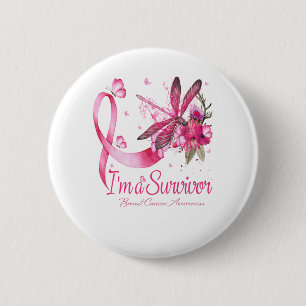Badge Rond 5 Cm Je suis Un Survivant Dragonfly Cancer du sein Sens
