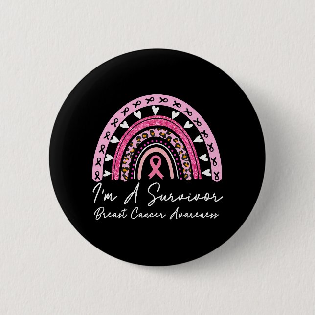 Badge Rond 5 Cm Je suis un survivant du cancer du sein guerrier mi (Devant)