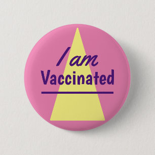Badge Rond 5 Cm Je suis vacciné triangle rose jaune
