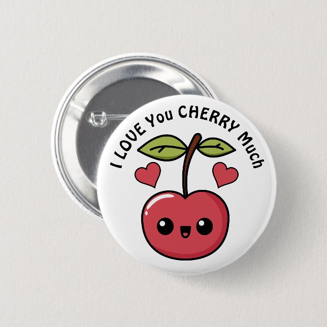 Badge Rond 5 Cm Je t'aime beaucoup Cerise (Devant & derrière)
