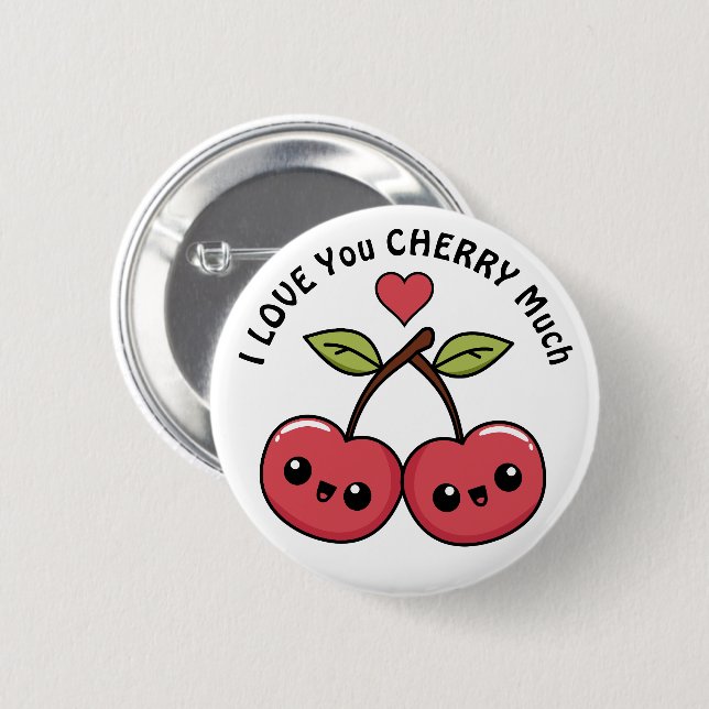 Badge Rond 5 Cm Je T'Aime Beaucoup Cerise (Devant & derrière)