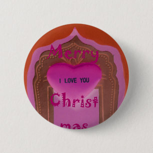 Badge Rond 5 Cm Je t'aime Joyeux Coeur de Noël