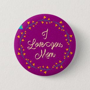 Badge Rond 5 Cm Je t'aime Maman Joyeux Fête des Mères Fer de Fle