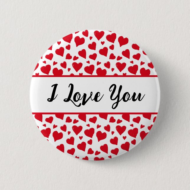 Badge Rond 5 Cm Je t'aime mignon Valentines Day Coeurs rouges (Devant)