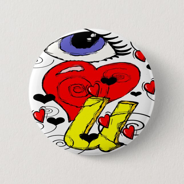 BADGE ROND 5 CM JE T'AIME SYMBOLES (Devant)