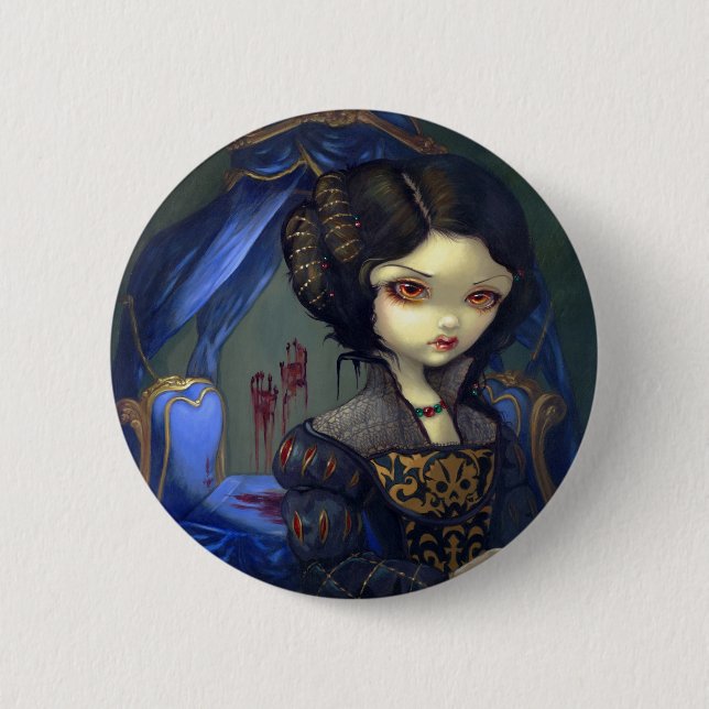 Badge Rond 5 Cm "Je Vampiri :  Bouton de Bellissimo Letto" (Devant)