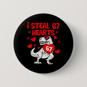 Badge Rond 5 Cm Je vole 67 cœurs Six Sept Saint Valentin Dinosaure