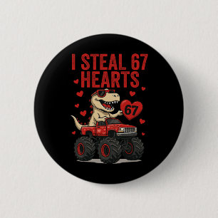 Badge Rond 5 Cm Je vole 67 cœurs T-rex Dino Camion Six Sept Valen
