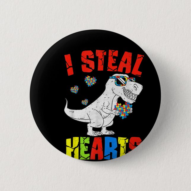 Badge Rond 5 Cm Je vole Coeurs Dinosaure Sensibilisation sur l'aut (Devant)