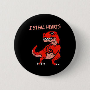 Badge Rond 5 Cm Je vole des cœurs Dinosaure Trex Dino Amour Saint-