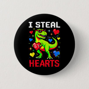Badge Rond 5 Cm Je vole des cœurs Pixel Dinosaure Joueur de Saint-