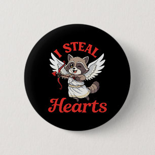 Badge Rond 5 Cm Je vole des cœurs Raton laveur Cupidon jour de la