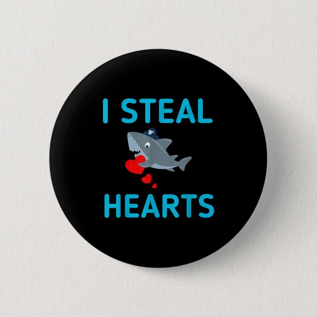 Badge Rond 5 Cm Je vole des cœurs Requin de la Saint-Valentin  (Devant)