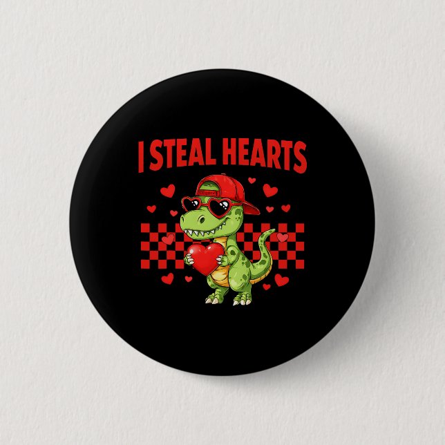 Badge Rond 5 Cm Je vole des cœurs Saint Valentin Dinosaure Mignon  (Devant)