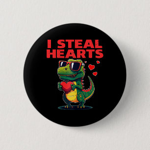 Badge Rond 5 Cm Je vole des cœurs T-rex Mignon Saint-Valentin