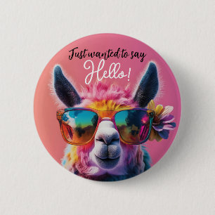 Badge Rond 5 Cm Je voulais juste dire Hello coloré Llama design