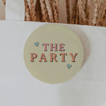 Badge Rond 5 Cm JEAN Retro 70's The Party Bachelorette Group<br><div class="desc">This "the party" bachelorette lapel button features a retro themed font in orange and pink. Order the white 'wife of the party' for your bride and order the matching 'The Party' buttons for your bachelorette weekend. Colors are editable! Click 'edit design' to create your own colors.</div>