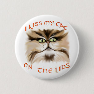 Badge Rond 5 Cm J'embrasse mon chat sur le bouton de lèvres