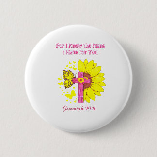 Badge Rond 5 Cm Jérémie 29:11 Croix Tournesol Foi chrétienne T‑S