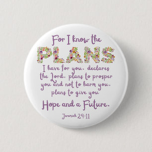 Badge Rond 5 Cm Jérémie 29:11 Violet, Lettres Florales Chrétienne