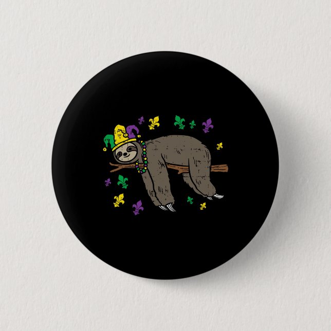 Badge Rond 5 Cm Jester Sloth Lazy Day Animal migny Funny Mardi Gra (Devant)