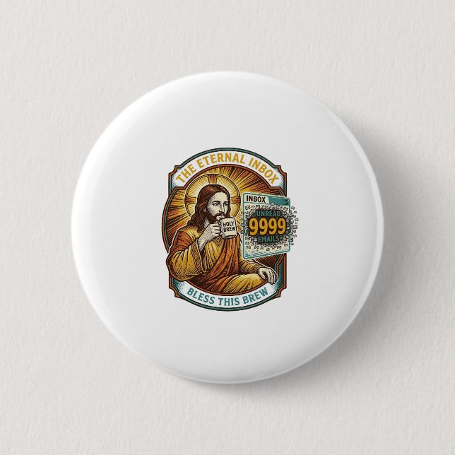 Badge Rond 5 Cm Jésus 9999 Emails Non Lus Boîte de Réception Zéro  (Devant)