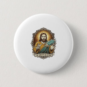 Badge Rond 5 Cm Jésus a laissé tomber le savon glissant sous la do