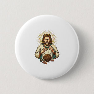 Badge Rond 5 Cm Jésus a laissé tomber un lourd ballon de médecine