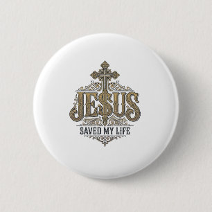 Badge Rond 5 Cm Jésus a sauvé ma vie Vintage Gravure Chemise Chrét