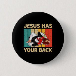Badge Rond 5 Cm Jésus A Ton Dos Jiu Jitsu Retro Christian Men