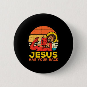 Badge Rond 5 Cm Jésus a ton dos - Retro Sunset Jésus lutte