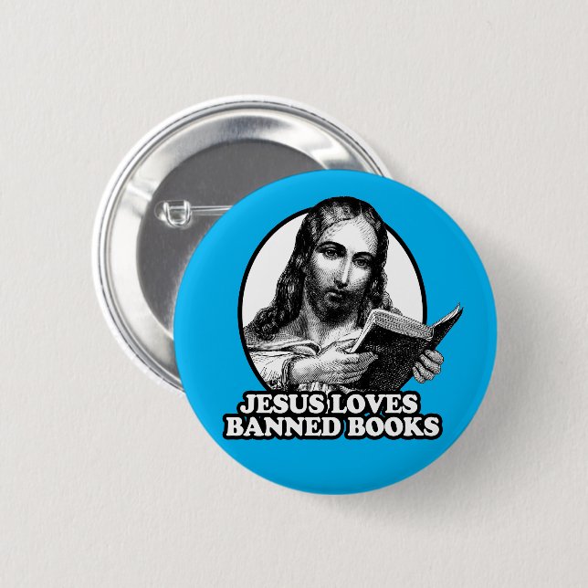 Badge Rond 5 Cm Jésus aime les livres interdits (Devant & derrière)