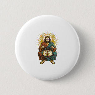 Badge Rond 5 Cm Jésus ajustant un wedgie inconfortable au milieu d