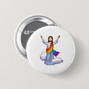 Badge Rond 5 Cm Jésus arc-en-ciel