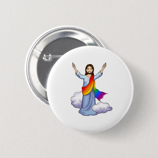 Badge Rond 5 Cm Jésus arc-en-ciel (Devant & derrière)