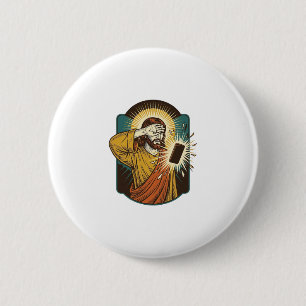 Badge Rond 5 Cm Jésus aveuglant la luminosité maximale du téléphon