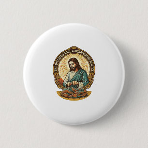 Badge Rond 5 Cm Jésus boule de yoga complètement dégonflée humour