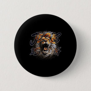 Badge Rond 5 Cm Jésus-Christ est roi avec le lion frappant de Juda