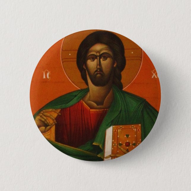BADGE ROND 5 CM JÉSUS-CHRIST ORTHODOXE GREC D'ICÔNE (Devant)