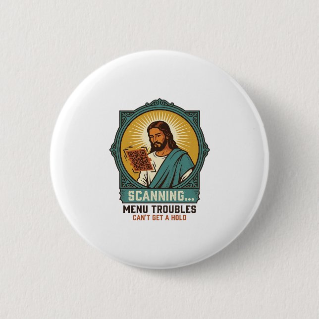Badge Rond 5 Cm Jésus Code QR flou ne scannera pas Menu Humour Tec (Devant)