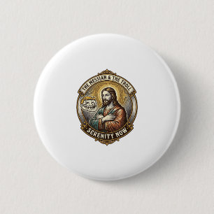 Badge Rond 5 Cm Jésus Croisant les Bras Émoji Visage Troll Interne
