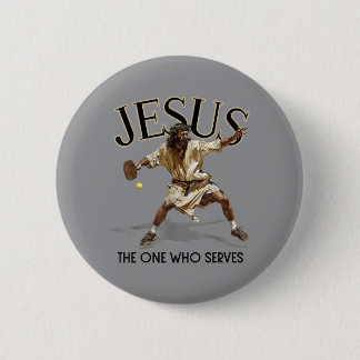 Badge Rond 5 Cm Jésus de pickleball drôle Celui qui sert