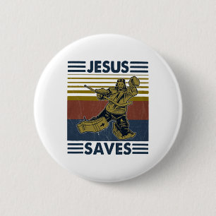 Badge Rond 5 Cm Jésus du hockey sauve drôle de hockey la boîte de