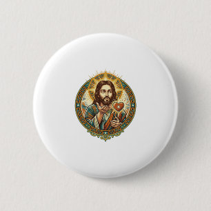 Badge Rond 5 Cm Jésus envoie un baiser Cœur rouge Bouton J'aime Hu