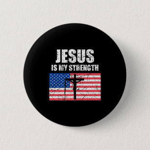 Badge Rond 5 Cm Jésus Est Ma Force Drapeau Usa Croix Chrétienne Ar