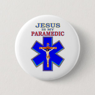 BADGE ROND 5 CM JÉSUS EST MON PARAMEDIC